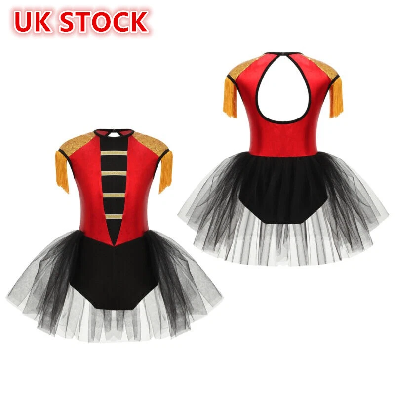 IIXPIN UK Kid Girls Circus Ringmaster Fancy Dress Showman Cosplay Costume Leotard Dress