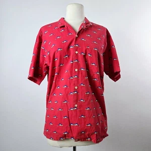Vintage 80s Lord & Taylor Mans Shop Loop Collar Camp Shirt M Rockabilly Shark - Picture 1 of 10