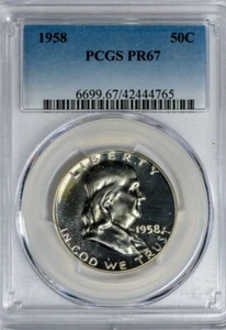 50C Franklin PCGS PR67 1958 medio dólar de plata ¡prueba! - Imagen 1 de 4