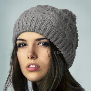 POM-POM Knit Slouchy Baggy Beanie Oversize Winter Hat Ski Cap Skull Women Solid - Picture 1 of 20
