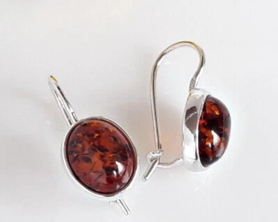 Bernstein Ohrringe Silber 925 Ohrhänger braun oval echt Sterlingsilber bh30 - Bild 1 von 3