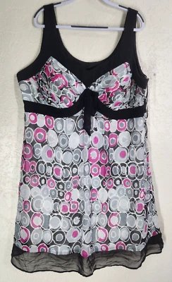 Vestido Sangría Gris Negro Rosa Patrón Círculo Talla 24W Foto 1 de 4
