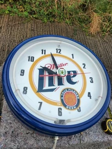 MILLER LITE NEON CLOCK BEER SIGN MFG 2000 19-1/2” Shop Home Bar Man Cave Spares - Picture 1 of 10