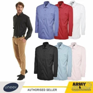 Uomo Popeline Manica Lunga Camicia Formale Ufficio Lavoro Smart Tinta Easy Cura - Foto 1 di 13