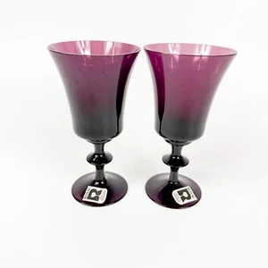 Vintage Royal Crystal Poland Amethyst Purple Wine Glasses Set Of 2 - Picture 1 of 5