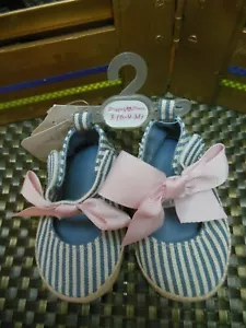 Stepping Stones Sz 6-9 mo Infant Bl/Wh Stripe w` Pink Bow Espadrille Sandal,NWT - Picture 1 of 4