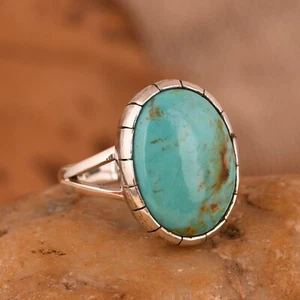 Navajo Kingman Turquoise Artistic Ring Sterling Silver Handmade Jewelry - Picture 1 of 9