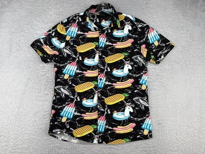 Camisa NEFF Hombres Mediana Negra Piscina Fiesta Flotador Helado Hawaiana 100% Algodón Foto 1 de 4