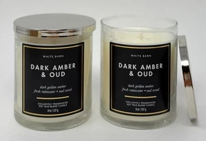2 NEW BATH & BODY WORKS DARK AMBER OUD SCENTED CANDLE SINGLE WICK 8OZ WHITE BARN - Picture 1 of 7