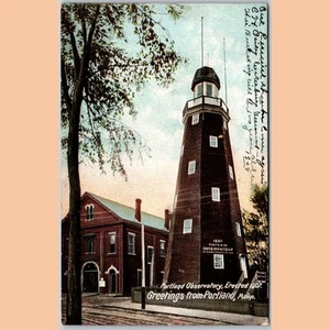 Postcard Portland Observatory Maine ME 1907 Greetings - Picture 1 of 4