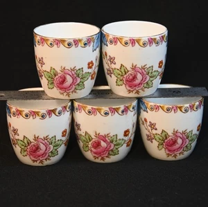 Plant Tuscan 5 Sake or Saki Cups #C7282 Chintz Pink Floral Gold Trim1947-1960 - Picture 1 of 8
