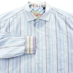 Robert Graham Shirt Mens XL Blue Stripe Button Up Long Sleeve Flip Cuffs - Picture 1 of 11