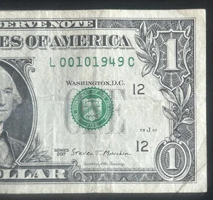 $1 October 1949 Birthday Month Note Fancy Serial Number L00101949C Series 2017 - Picture 1 of 3