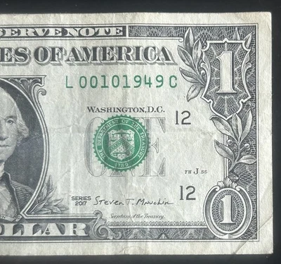 $1 October 1949 Birthday Month Note Fancy Serial Number L00101949C Series 2017 - Image 1 of 3