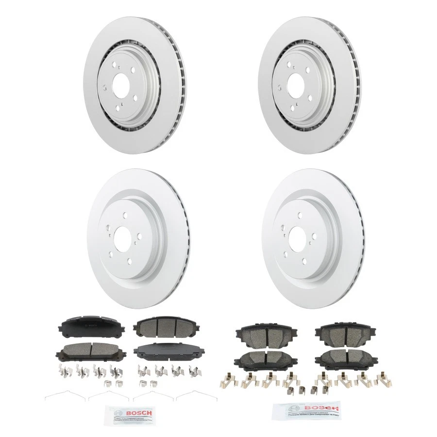 Kit de pastillas de freno y rotor de cerámica Bosch QuietCast para Toyota Highlander 2020-2024 Foto 1 de 4