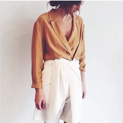 CMEO Collective top Large NEW Wicked Games golden tan silk wrap front chic - Image 1 of 4