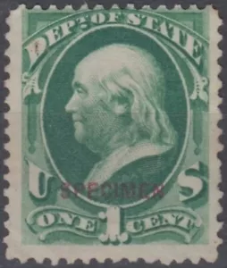 F-EX14741 US OFFICIAL DEPARTMEN OF STATE SPECIMEN. 1c SPECIMEN. NO GUM. - Bild 1 von 2