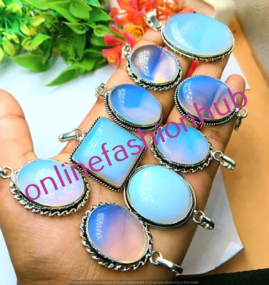 Antiguo colgante hecho a mano de piedras preciosas de opalita enchapado en plata de ley 925 lote regalo ~ Foto 1 de 2