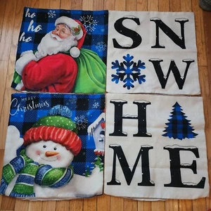 Juego de 4 Fundas de Almohada Decorativas de Navidad Papá Noel Muñeco de Nieve Tema de Vacaciones 17x17 pulgadas - Imagen 1 de 6