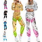 Women's Holographic Hooded Crop Top with Pants Set Hip Hop Tracksuits Costume 