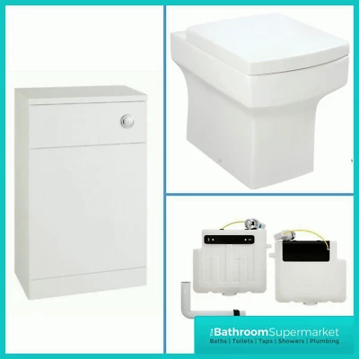 Back to Wall BTW Square WC Pan Toilet Concealed Cistern, Seat & WC Units