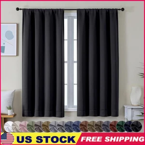 Blackout Curtains Bedroom Solid Thermal Insulated Energy Saving Rod Pocket - Picture 1 of 8