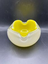 Vintage Art Glass Lemon Yellow White Cased Bowl Ashtray MCM Spring Colored Glass
