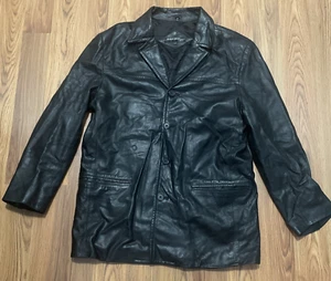 Albert Nipon City Leather Jacket Mens 42R Black Blazer Coat Genuine Vintage - Picture 1 of 13