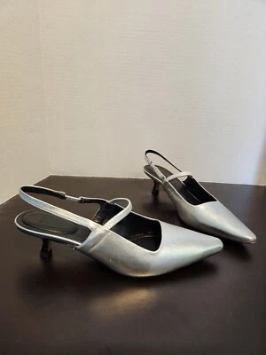 Vince Women's Bianca Leather Slingback Pumps - Silver - Size 6m - Image 1 of 4