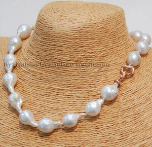 Big 15x20mm Natural South Sea White Baroque Pearl 18K Rose GP Necklace 18" AAA+ - Picture 1 of 7