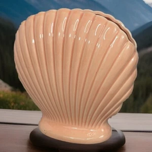 Vintage MCM Art Deco Pink Coral Ceramic Clam Shell Vase Seashell Planter Beachy - Picture 1 of 10