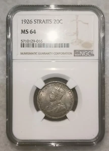 MALAYA STRAITS SETTLEMENTS 1926 20 CENT COIN NGC MS64. - Picture 1 of 7