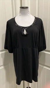 Lane Bryant Black Top Beaded Keyhole Neck SZ 22/24 Short Sleeves Soft - Picture 1 of 10