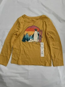 Cat & Jack Girls Penguin Long Sleeve Shirt Size XS(4/5) Yellow NWT - Picture 1 of 3