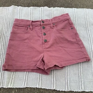 Madewell Shorts 28 Jean Denim High Rise Exposed Button Fly Raw Hem Magenta K9543 - Picture 1 of 6