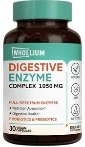 Whollium Digestive Enzyme Complex 1050 mg, Probiotics & Prebiotics Full-Spectrum - Picture 1 of 4