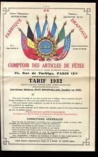 fabrique de drapeaux insigne épinglettes guerre 1914-1918 . tarif 1932