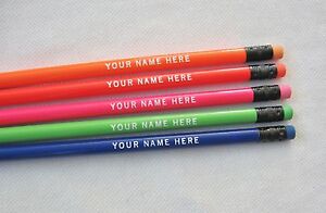 24 Round  "ASSORTED NEON"  Personalized Pencils w/ White text