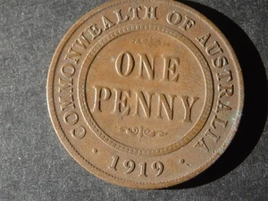 1919 Australian One Penny Double Dot----------King Georgivs V - Picture 1 of 6