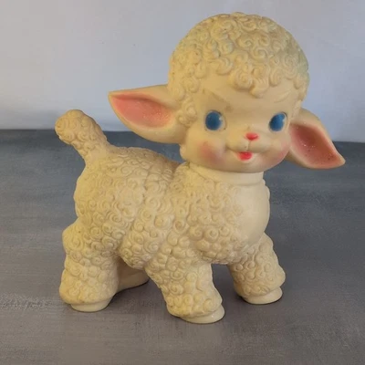 Sun Rubber Co Lamb Figurine Squeak Toy Nursery Decor 6" USA 1955 Works - Image 1 of 4