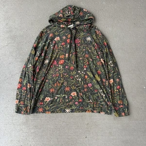 Farm Rio x Anthropologie Pullover Hoodie Green Magda Botanical Floral Size L - Picture 1 of 6