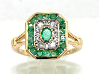 Smaragd Brillant Ring 585 Gelbgold 14Kt  19 natürliche Smaragde 12 Brillanten  - Bild 1 von 4