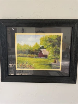 Vintage Original Watercolor Landscape Summer Cottage framed & signed - Image 1 of 4