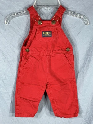 Mono de mezclilla rojo de colección OSHKOSH B'GOSH HECHO EN UNIÓN EE. UU. CHALECO Niñas/Niños 6-9M Foto 1 de 4
