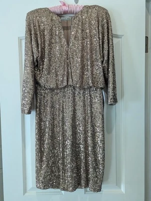 Nuevo con etiquetas Vestido Vince Camuto Para Mujer Lentejuelas Blusa Ajuste Dorado Talla 4 Foto 1 de 4