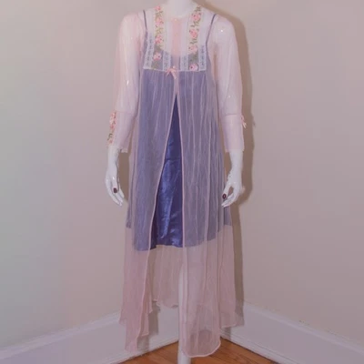 Vintage 1980s "Windy Rose" Pink Sheer Embroidered Floral & Lace Robe - Image 1 of 4