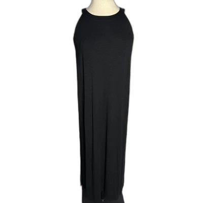 J. Jill Halter Neck Sleeveless Maxi Dress Size L Black 2 Pockets 2 Side Slits - Image 1 of 4
