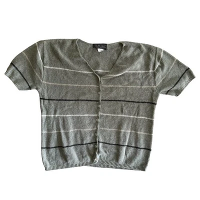 VTG 90s Y2K  Short Sleeve Striped Cardigan Sweater Womens XL Knit Cropped - Image 1 of 4