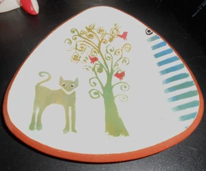 Katze am Baum mit Kardinälen rote Ware Löffel Rest Schale 6 x 6 Zoll - Bild 1 von 3