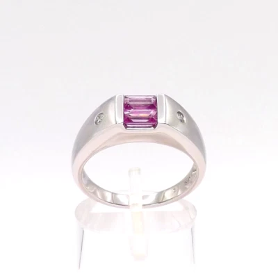 Solid 18K White Gold Natural Emerald Cut Pink Sapphire Diamond Ring Setting - Image 1 of 4